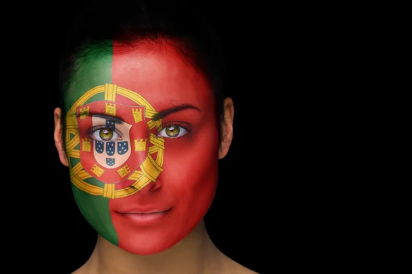 Imagem composta de torcedor de futebol portugal em pintura facial — Fotografia de Stock