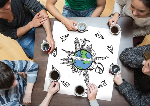 People around table drinking coffee — Stock Photo, Image