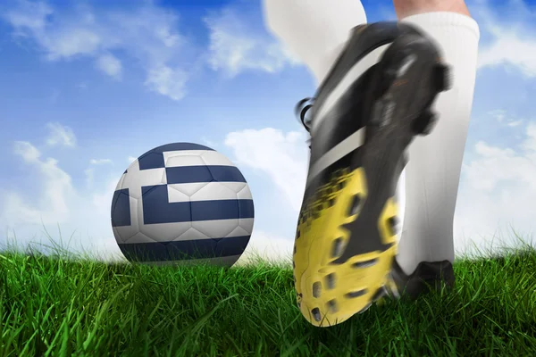 Football boot kicking greece ball — Stock Photo, Image