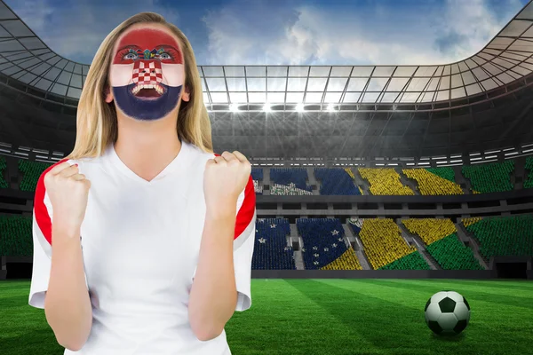 Excited croatia fan in face paint — Stock Photo, Image