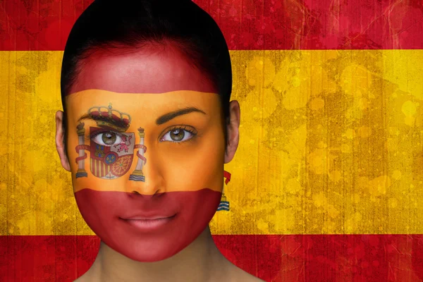 Beautiful football fan in face paint — Stock Photo, Image