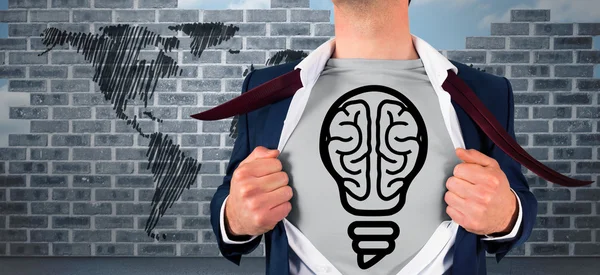 Samengestelde afbeelding van zakenman opening shirt in superheld stijl — Stockfoto