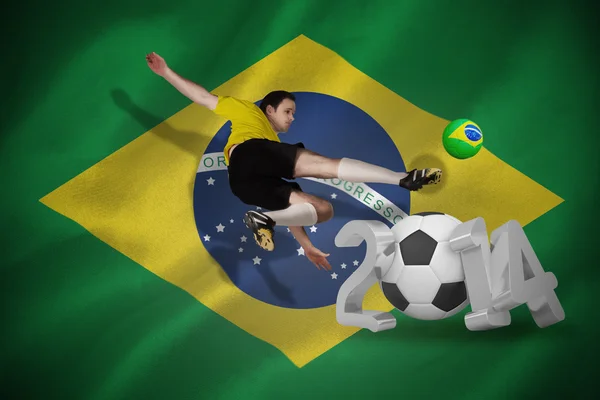 黄色を蹴るのフットボール選手の合成画像 — ストック写真