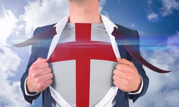 Camisa de apertura hombre de negocios para revelar bandera de Inglaterra —  Fotos de Stock