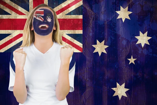 Excited australia fan in face paint — Stock Photo, Image