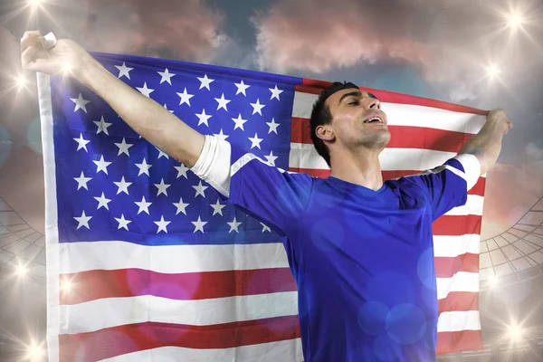 American soccer fan holding flag — Stock Photo, Image
