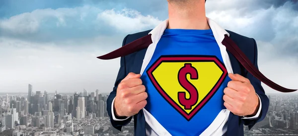 Businessman opening shirt in superhero style — Stock Photo, Image