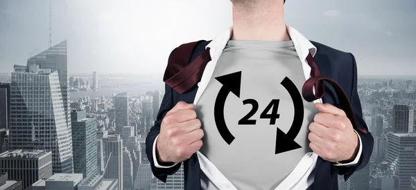 Composite image of businessman opening shirt in superhero style — Stock Photo, Image