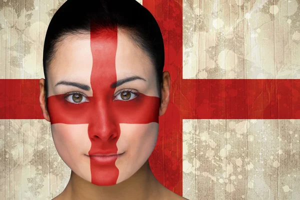 Beautiful england football fan in face paint — Stock Photo, Image