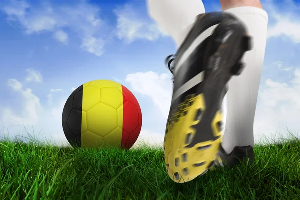 Football boot kicking belgium ball — Stock Photo, Image