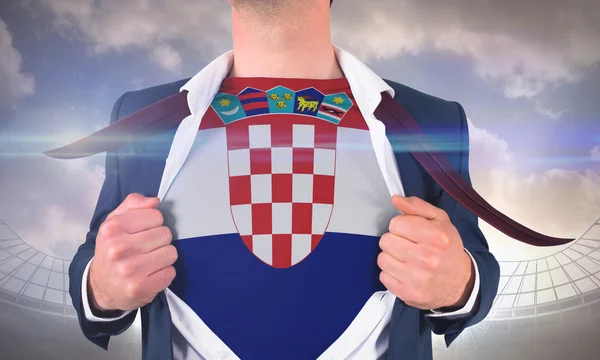 クロアチアの旗を明らかにする実業家オープン シャツ — ストック写真