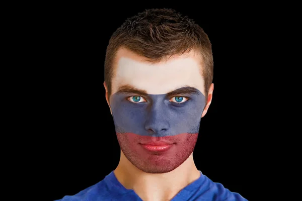 Giovane tifoso russia con facepaint — Foto Stock