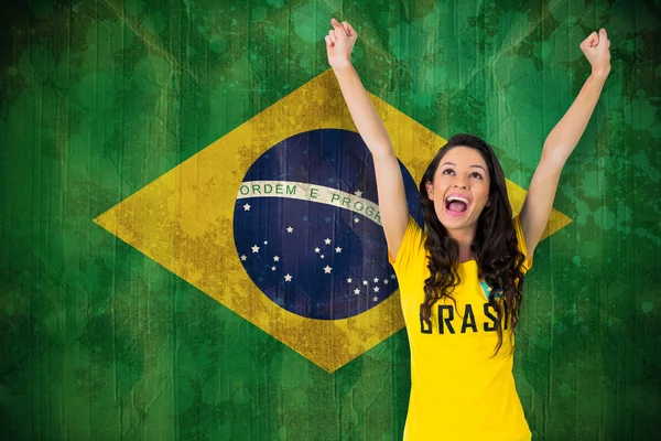 Excited football fan in brasil tshirt — Stock Photo, Image