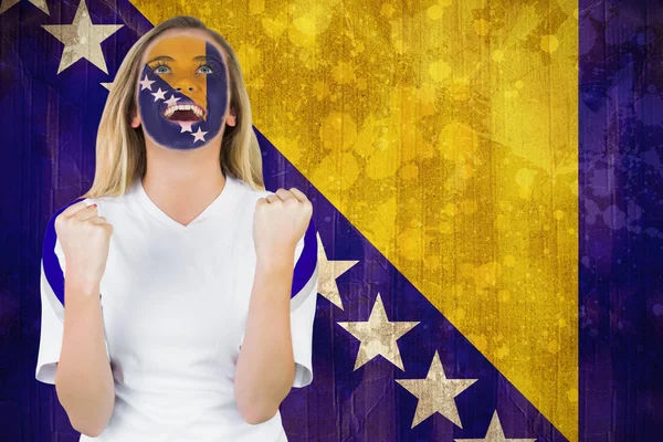 Excited bosnia fan in face paint — Stock Photo, Image