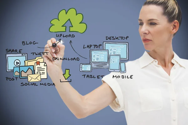 Zakenvrouw schrijven stroomdiagram — Stockfoto