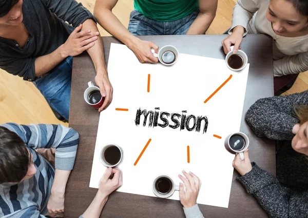 Mission on page with people around table — Stock Photo, Image