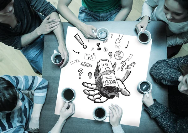 People around table drinking coffee — Stock Photo, Image