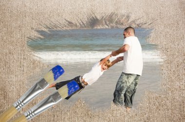 Father and son on the beach clipart