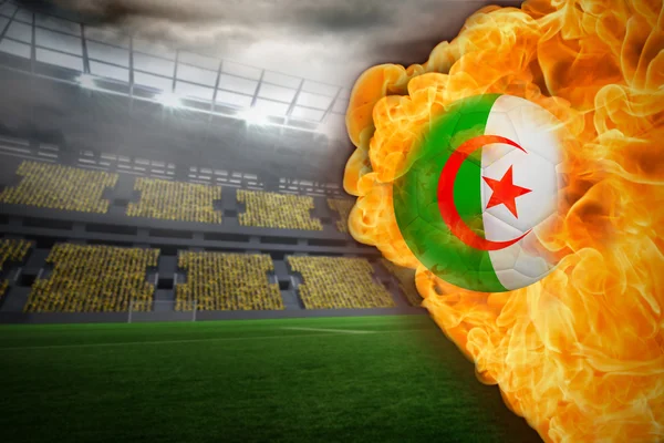 Zusammengesetztes Bild des Feuers rund um die algerische Flagge Fußball — Stockfoto