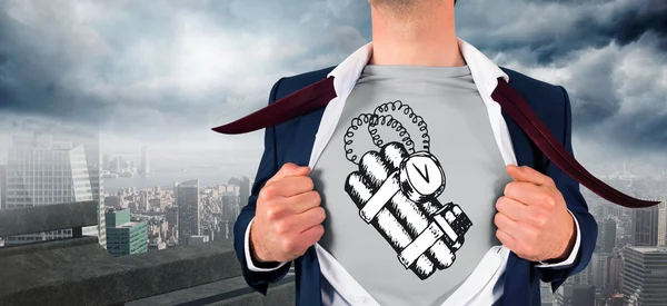 Composite image of businessman opening shirt in superhero style — Stock Photo, Image