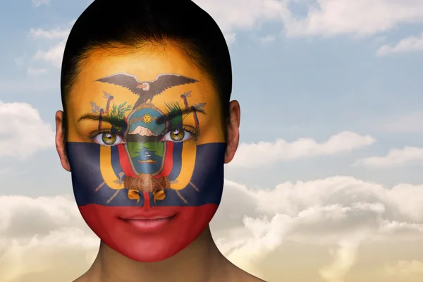 Złożony obraz piękna brunetka w Ekwador facepaint — Zdjęcie stockowe
