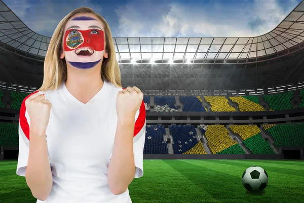 Excited costa rica fan in face paint — Stock Photo, Image