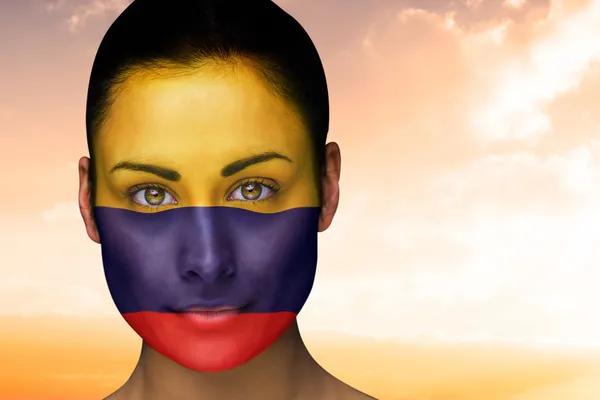 Samengestelde afbeelding van mooie brunette in colombia facepaint — Stockfoto