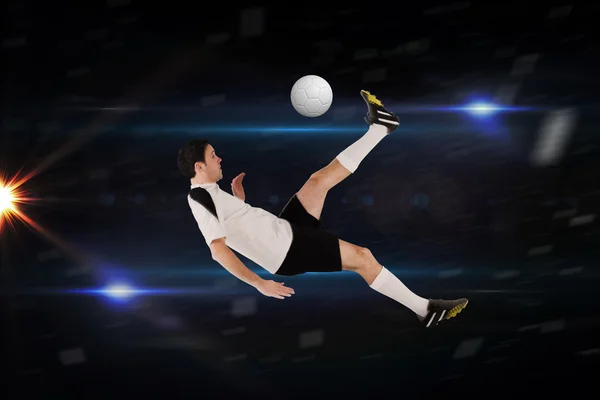 复合图像的白色踢的足球运动员 — 图库照片