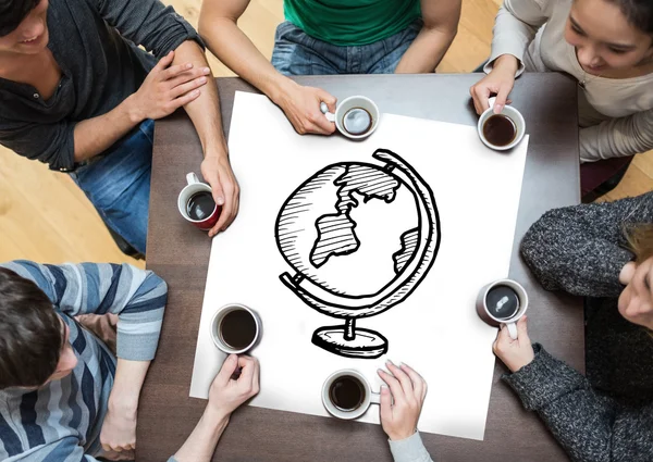 People around table drinking coffee — Stock Photo, Image