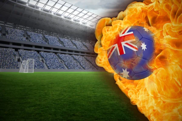 Sammansatt bild av brand omgivande Australien flagga fotboll — Stockfoto