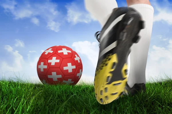 Football boot kicking switzerland ball — Stock Photo, Image