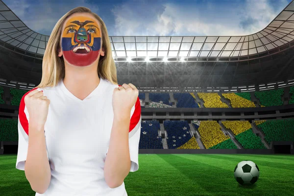 Excited ecuador fan in face paint — Stock Photo, Image