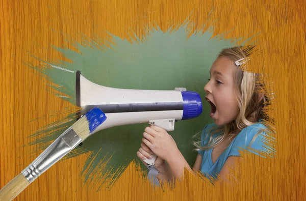 Imagem composta de menina com megafone — Fotografia de Stock