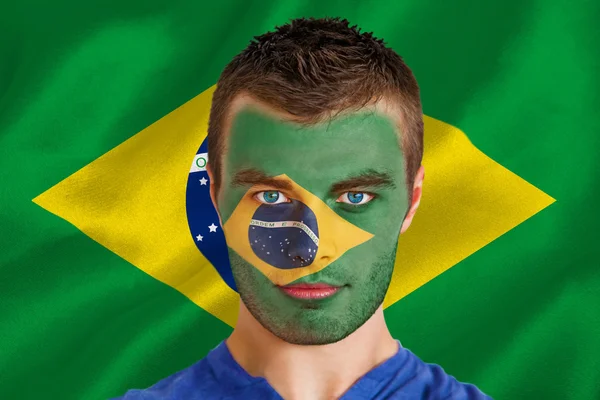 Brasil ventilátor s facepaint — Stock fotografie