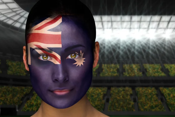 Sammansatt bild av vackra Australien fläkt i ansiktsmålning — Stockfoto