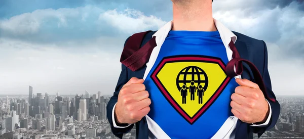 Businessman opening shirt in superhero style — Stock Photo, Image