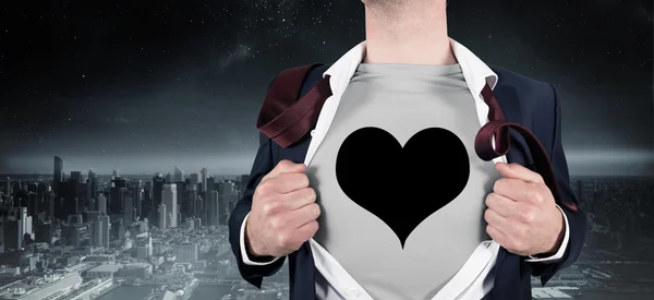 Businessman opening shirt in superhero style — Stock Photo, Image