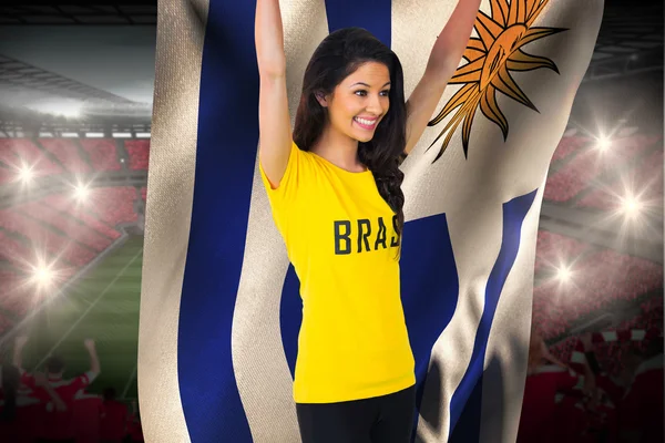 Excited football fan in brasil tshirt — Stock Photo, Image