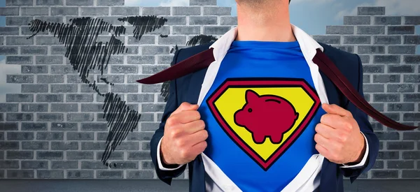 Businessman opening shirt in superhero style — Stock Photo, Image