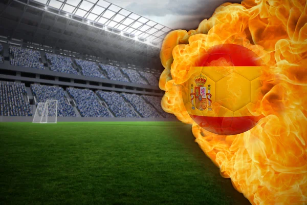 Imagen compuesta de fuego que rodea la bandera de España fútbol — Foto de Stock