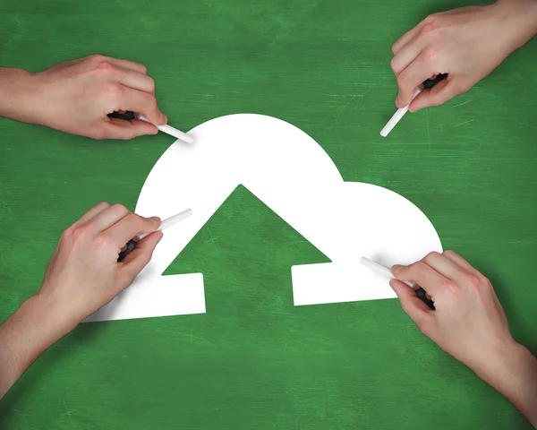 Multiple hands writing cloud computing icon with chalk — Stock Photo, Image