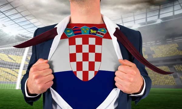 Businessman opening shirt to reveal croatia flag — Stock Photo, Image