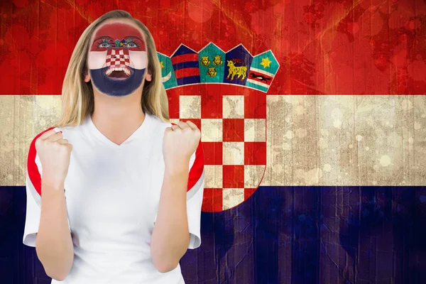 Excited croatia fan in face paint — Stock Photo, Image