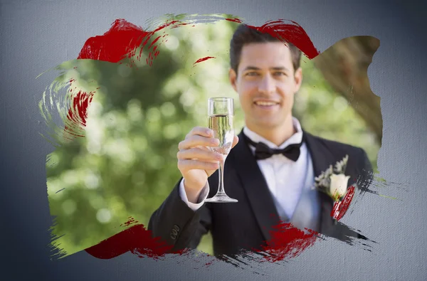 Groom toasting with champagne — Stock Photo, Image