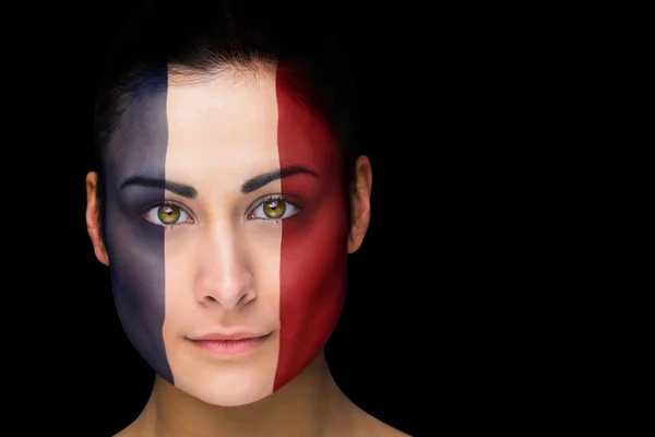 Imagem composta do fã de futebol france em pintura facial — Fotografia de Stock