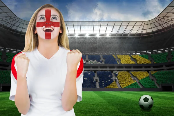 Excited fan england in face paint — Stock Photo, Image