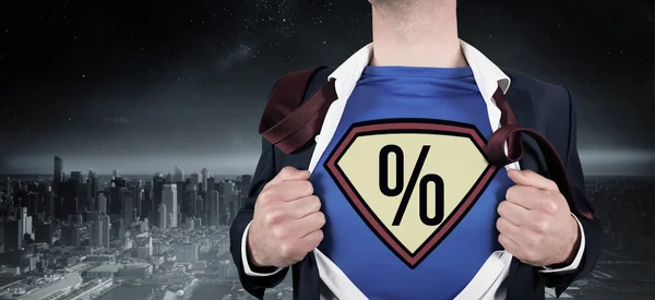 Businessman opening shirt in superhero style — Stock Photo, Image