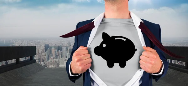 Composite image of businessman opening shirt in superhero style — Stock Photo, Image