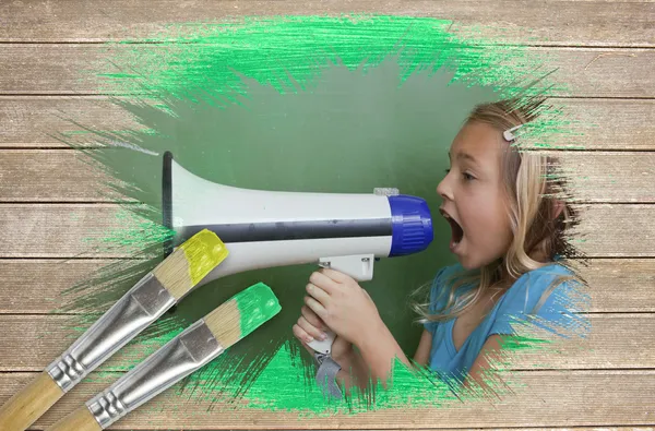 Composite image of little girl with bullhorn — Stock Photo, Image