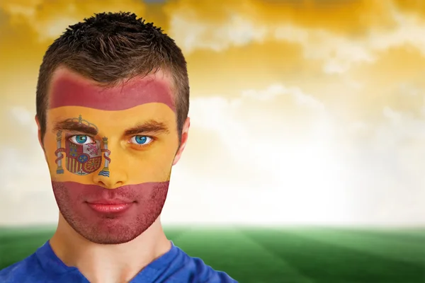 Spain football fan in face paint — Stock Photo, Image